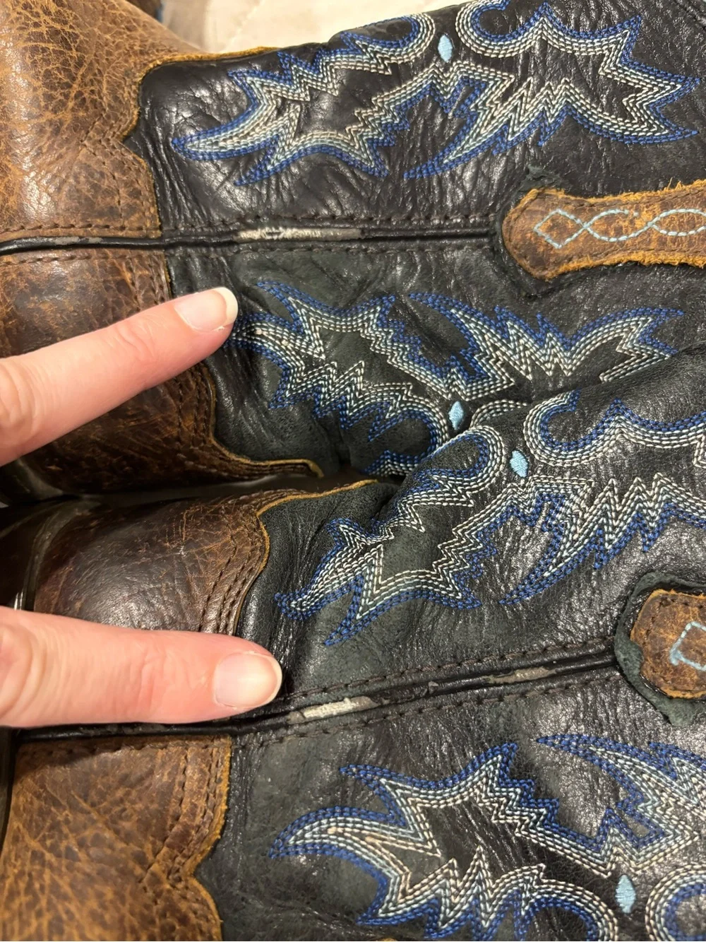 Ariat Kids Tombstone Western Cowboy Boots Brown Blue Square Toe Little Boy 11